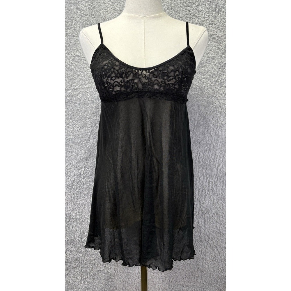 Victoria's Secret Womens L Black Chemise Babydoll Sheer Lace Nightie Slip Dress